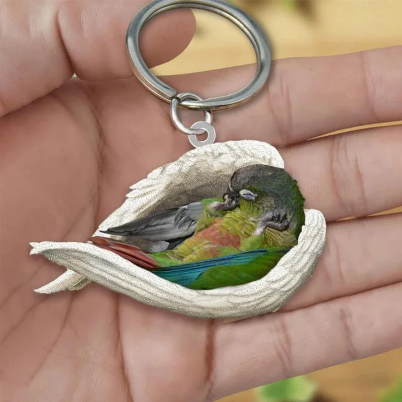 VigorDaily Sleeping Angel Acrylic Keychain Green Cheek Conure SA218