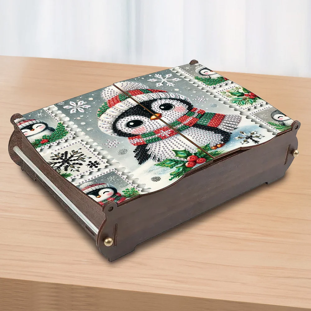 5D DIY Diamond Art Crystal Storage Wooden Case Kit for Home Decor (Penguin)