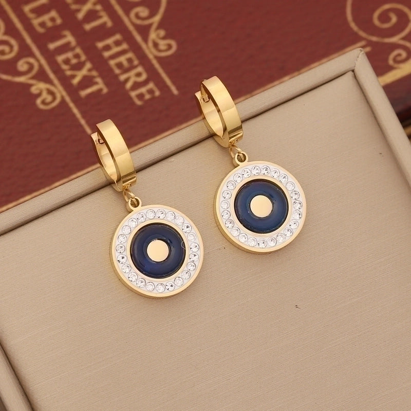 Ins Style Round Stainless Steel Inlay Rhinestones Bracelets Earrings Necklace