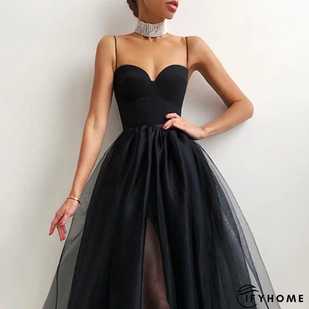 Halter Off Shoulder Party Dress Spaghetti Strap Spliced Mesh Dresses | IFYHOME