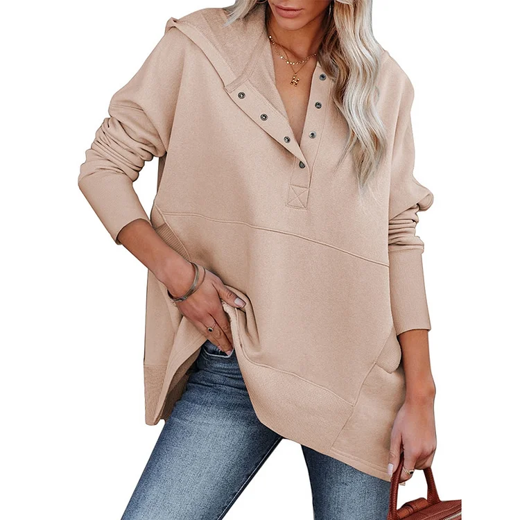 Solid Colorlong Sleeves  Casual Loose Hoodie Sweatshirt