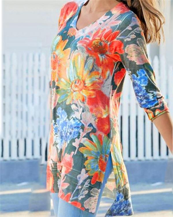 Floral Women Summer V Neck Holiday Daily Blouse