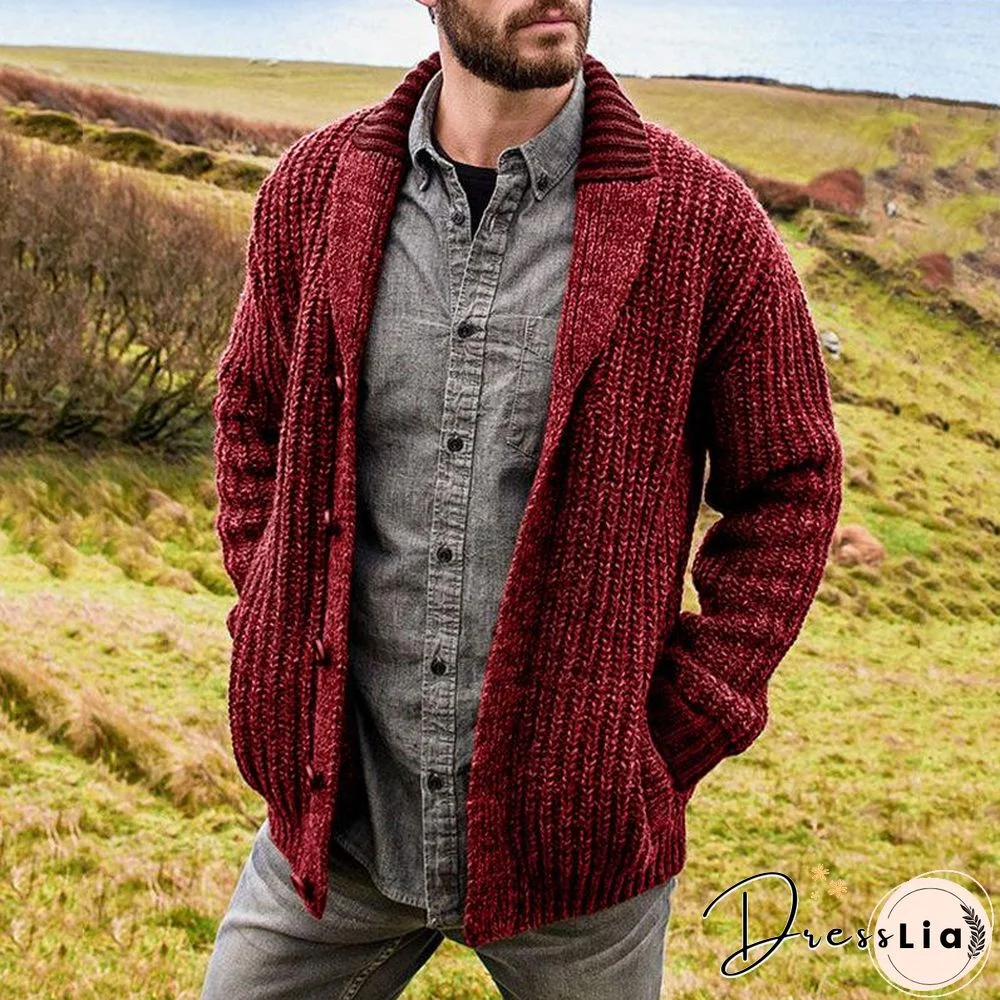 Autumn and Winter Men's Cardigan Solid Color Long Sleeve Knitted Sweater Coat