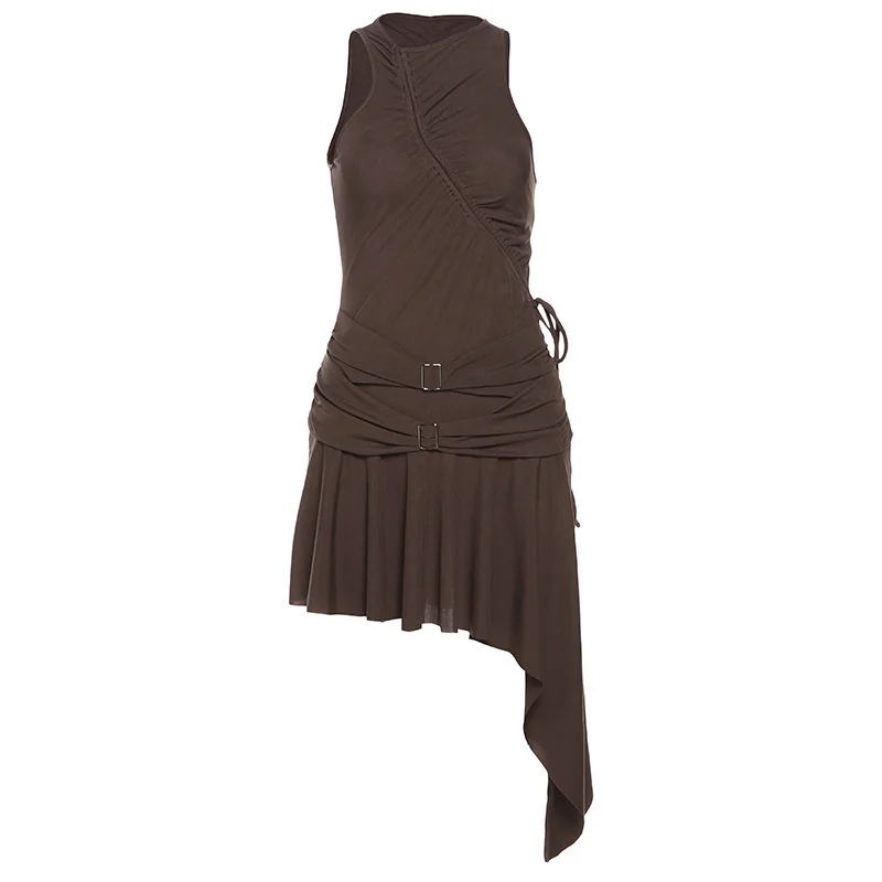 Toloer Toloer Summer New Women's Fashion Pure Color Sexy Cuffess Waist Diagonal Dress Woman-Outfit Ideas