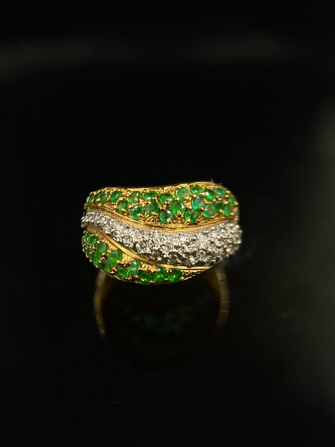 S133 品牌祖母绿钻石戒指，K18/PT900，祖母绿1.02ct，钻石0.36ct，7.7g,13.5/52.5码