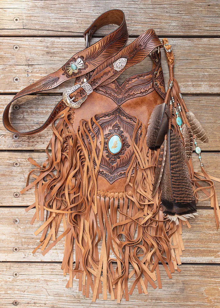 Petite Apache Tasseled Bag with Turquoise