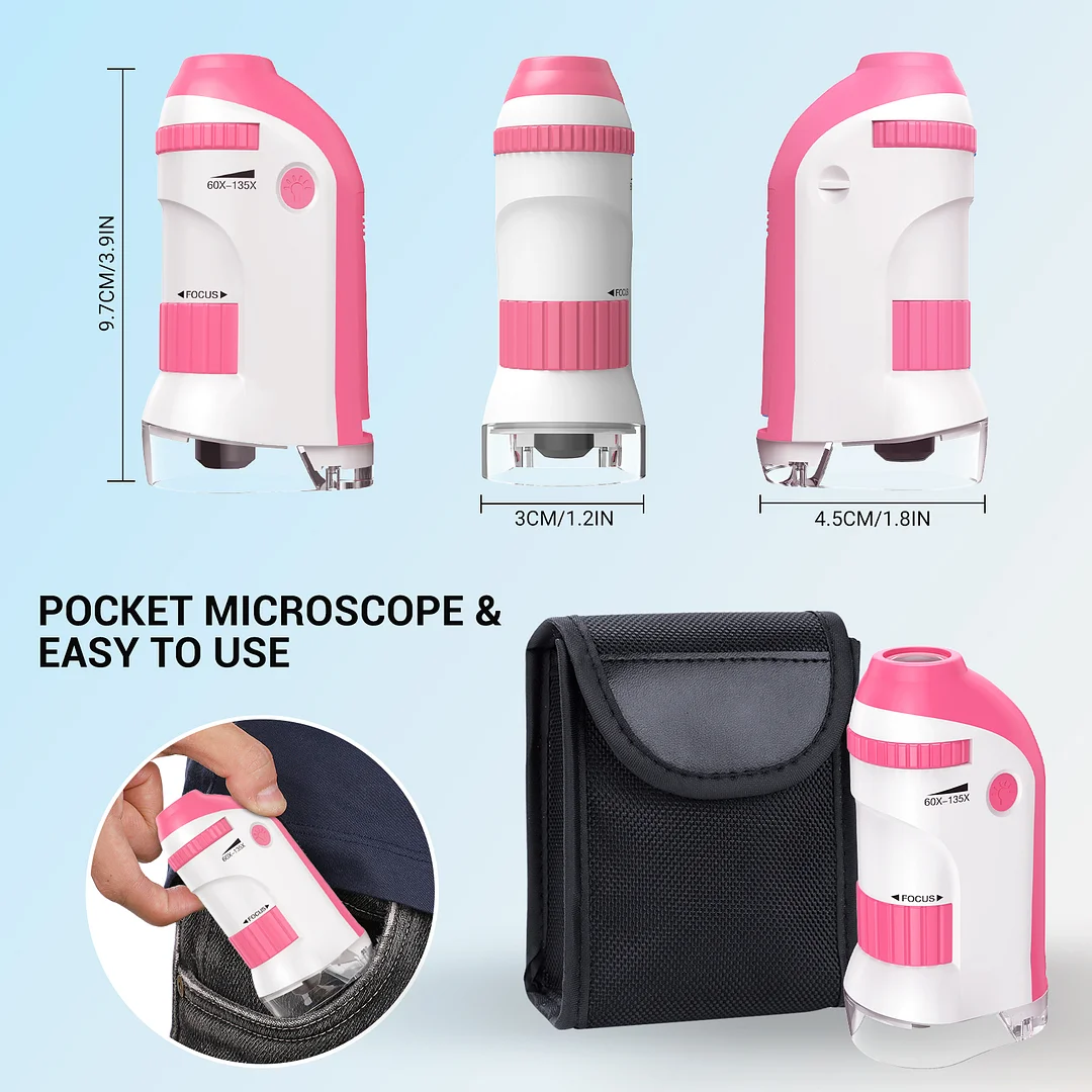 BEBANG Pocket Microscope for Kids, 60X-135X Handheld Portable Mini Microscope for for Microbiological Observation Lab Study