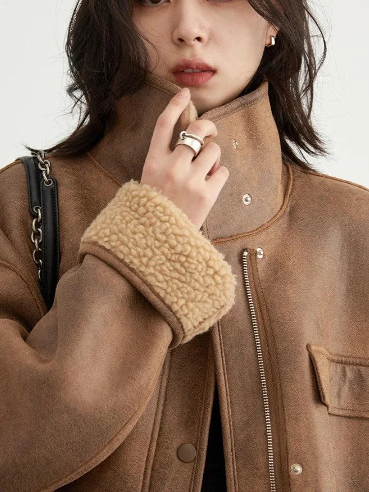 Brownm Faced Faux Leather Jacket