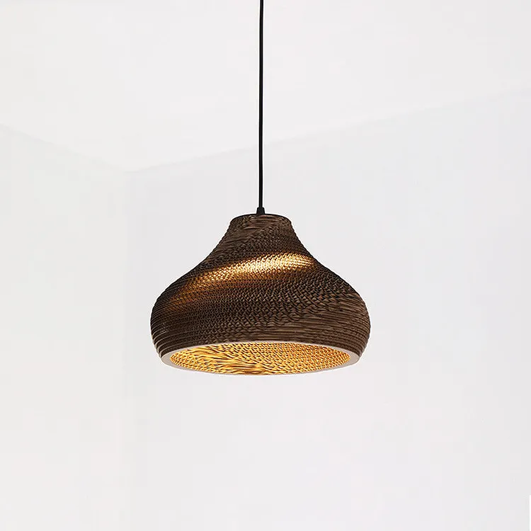 Traditional Japanese Hat Shape Plum Blossom Six Petals Long Tapered Round Corrugated Paper 1-Light Pendant Light For Living Room