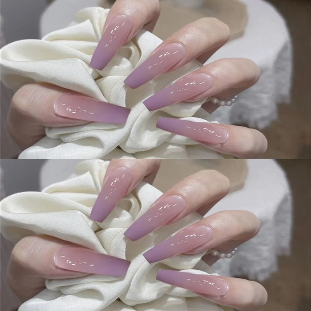 24pcs/Box Detachable Amber Ballerina False Nails Wearable Artificial Fake Nails Full Cover Nail Tips With Press Glue Manicure