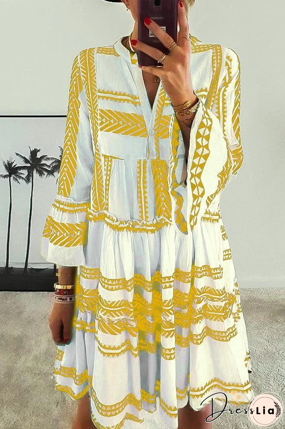 KarliDress Geometric Printed V-neck Mini Dress P12557