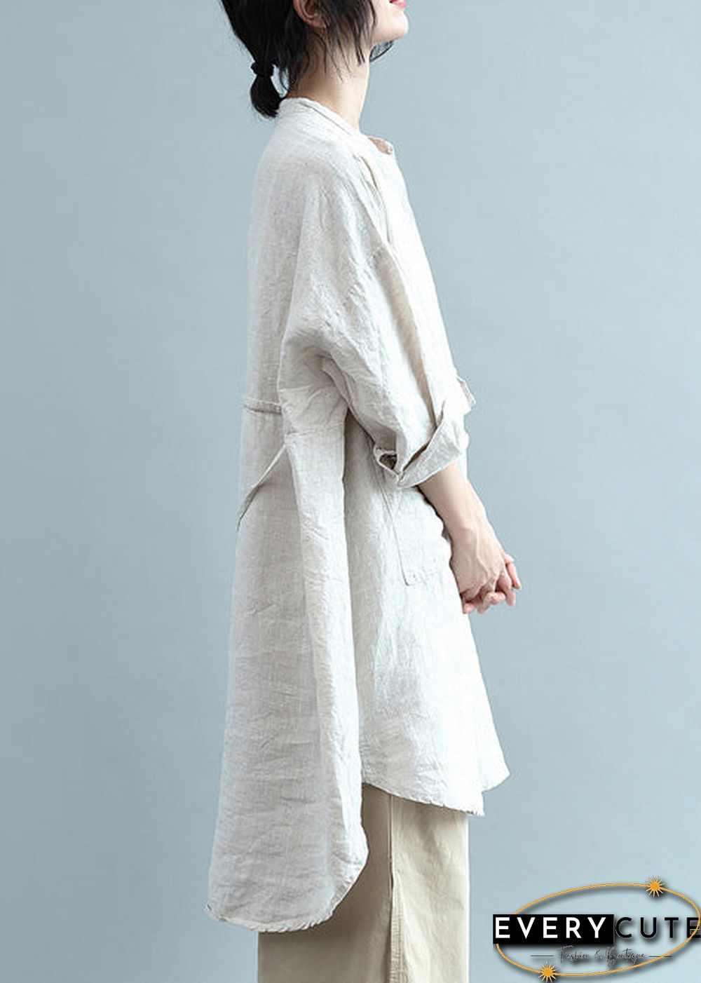 Bohemian lapel Button Down cotton top silhouette Organic Fashion beige Plus Size Clothing blouses Summer