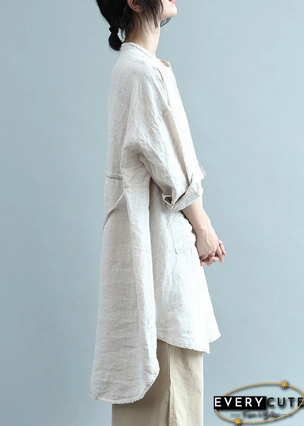 Bohemian lapel Button Down cotton top silhouette Organic Fashion beige Plus Size Clothing blouses Summer