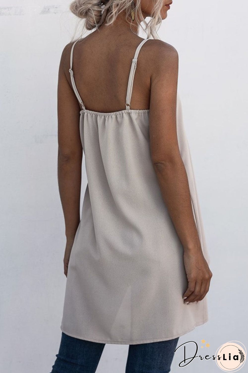 Fashion Casual Solid Split Joint Asymmetrical Spaghetti Strap Tops