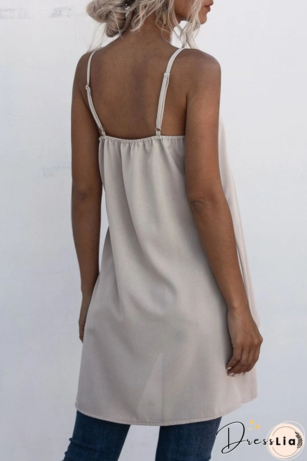 Fashion Casual Solid Split Joint Asymmetrical Spaghetti Strap Tops