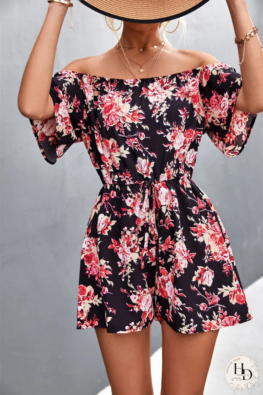 Beach Print Rompers Womens Jumpsuit Summer Temperament Shorts Fashion Casual Suit