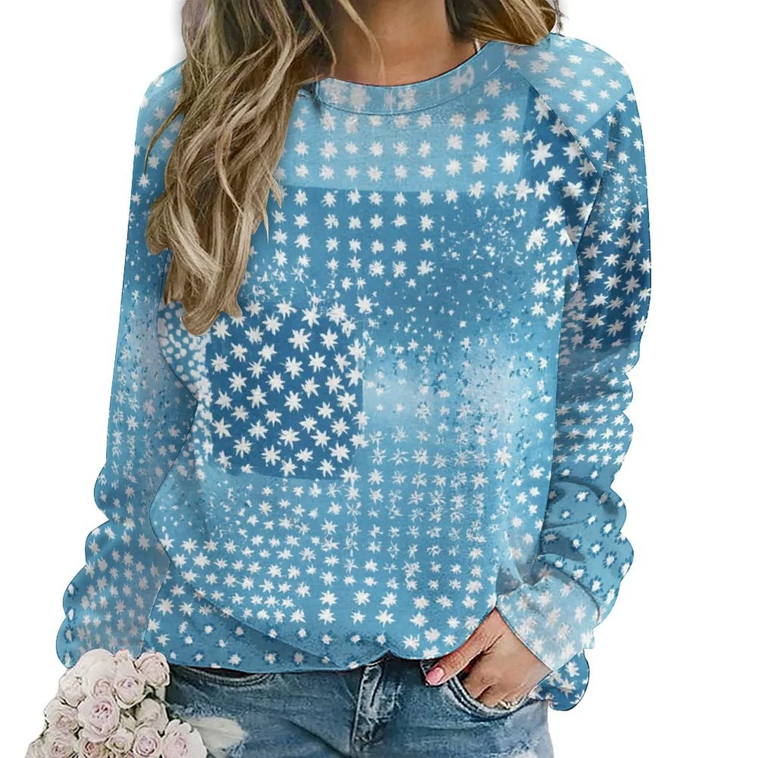 Style & Comfort for Mature Women Printed Long Sleeve Casual Sweatshirt for  Women and Men Unisex Pattern Blue, Patchwork, Polka Dot