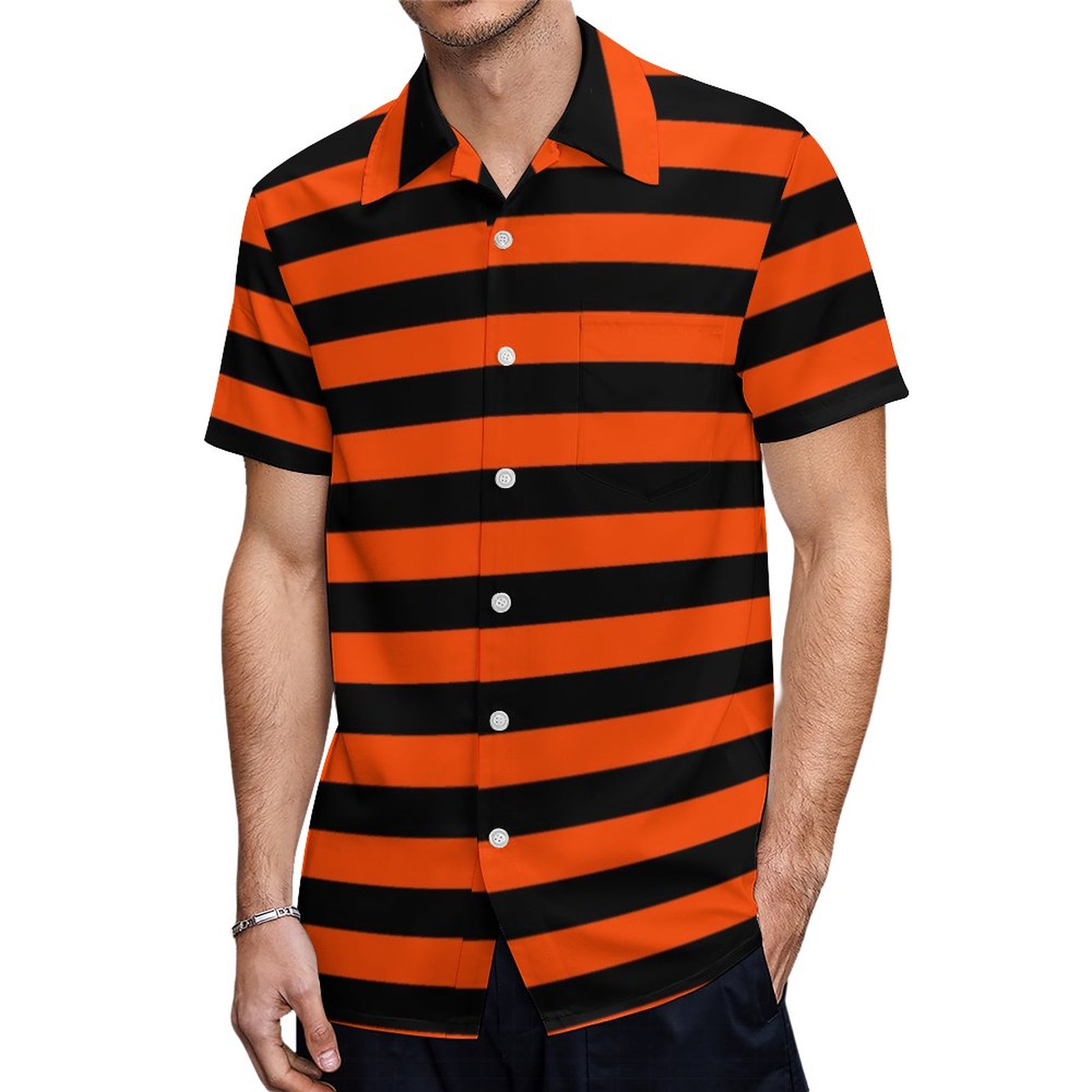 Checkerboard Striped Black And Orange Red Design Hawaiian Shirt Mens Button Down Tropical Hawaii Beach Shirts