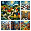 (Multi Style)Colorful Houses-Full Embroidery 2 Strands 14CT Counted Cross Stitc-40*40CM