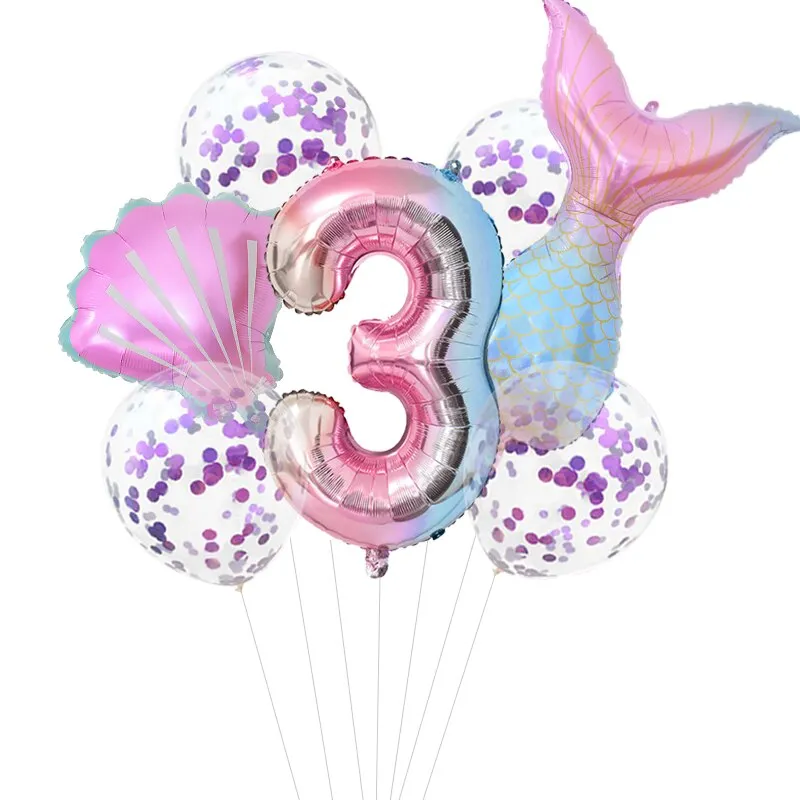 Mermaid Birthday Party Disposable Tableware Set Under The Sea Party Little Mermaid Girls 1st Birthday Decoration Shell Balloons