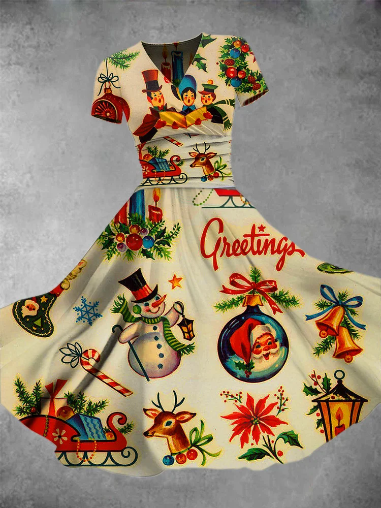 Vintage Christmas Fun And Cute Printed Fashion Dress
