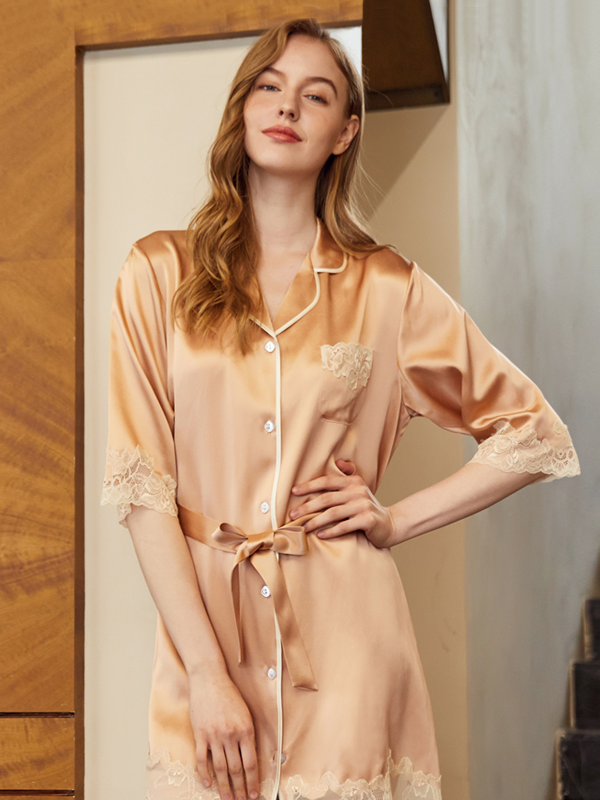19 Momme Women's Silk Shirt Nightgown REAL SILK LIFE