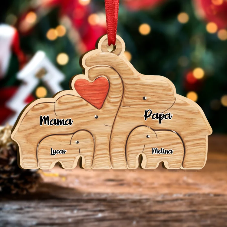 Kettenmachen Holz Weihnachtsornament-Personalisierter 2-6 Namen Elefant Familie Ornament