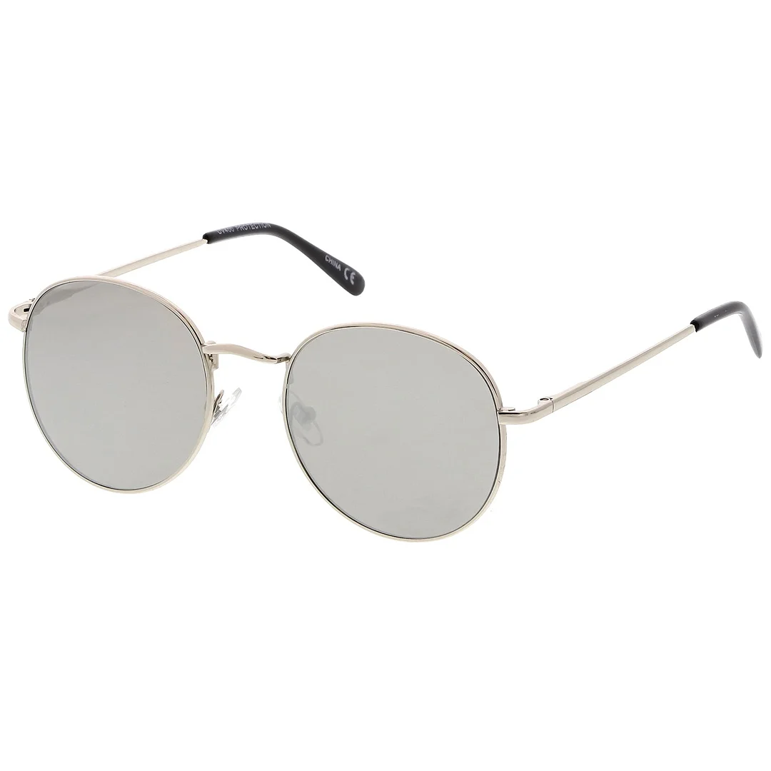 Classic Slim Metal Round glasses With Color Mirrored Flat Lens 50mm