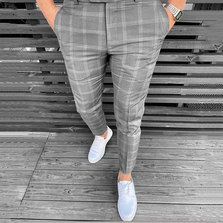 BrosWear Men's Fashion Plaid Casual Pants