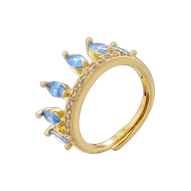 Casual Luxurious Water Droplets Crown Copper Plating Inlay 18K Gold Plated Zircon Open Rings