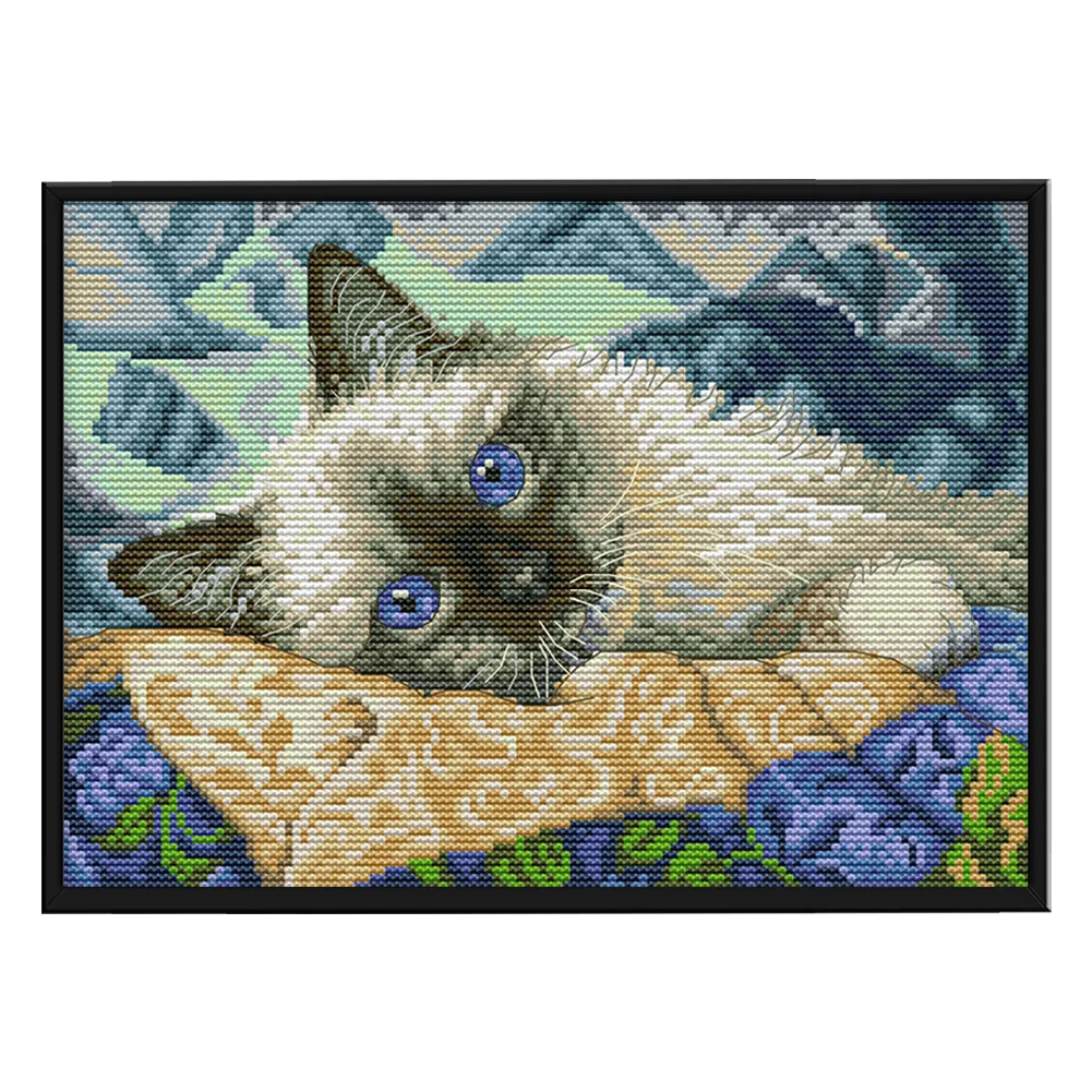 14CT Full Stamped Cross Stitch - Cat(Canvas|30*21CM)