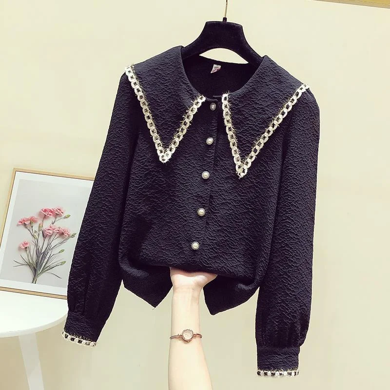 Jangj Small Fragrance Style Long-sleeved Shirt Women's 2022 Spring Summer New Design Niche Chic Shirt Blouse Solid Color Shirt