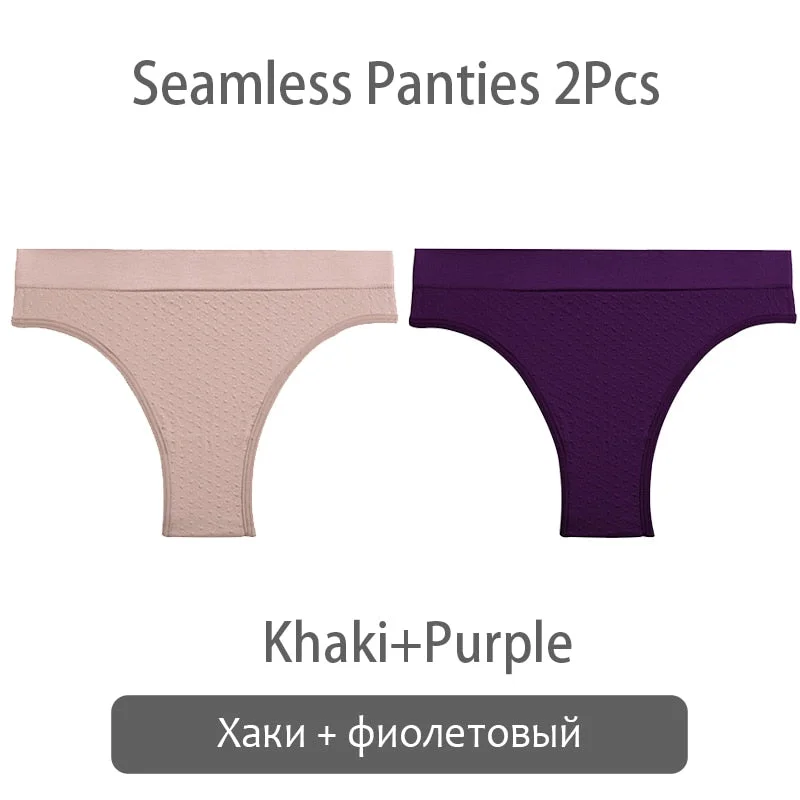 FINETOO 2Pcs/set Seamless Brazilian Panties S-2XL Plus Size Women T-back Underpants Ladies Soft Thongs Underwear Female Lingerie