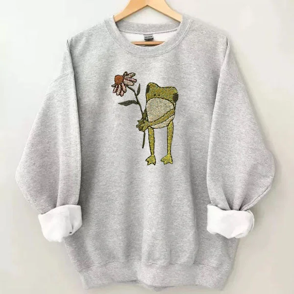 Flower Frog Embroidered Sweatshirt