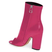 Hot Pink Peep Toe Booties Chunky Heel Ankle Boots FSJshoes