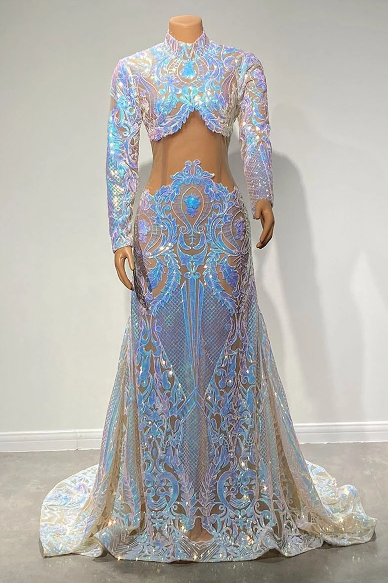 Charming Long Sleeves Mermaid Prom Dress With Sequins Lace - lulusllly