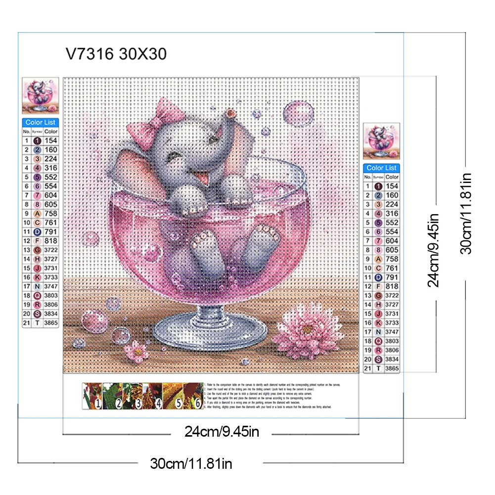 Diamond Painting - Full Round Drill - Cup Elephant(Canvas|30*30cm)