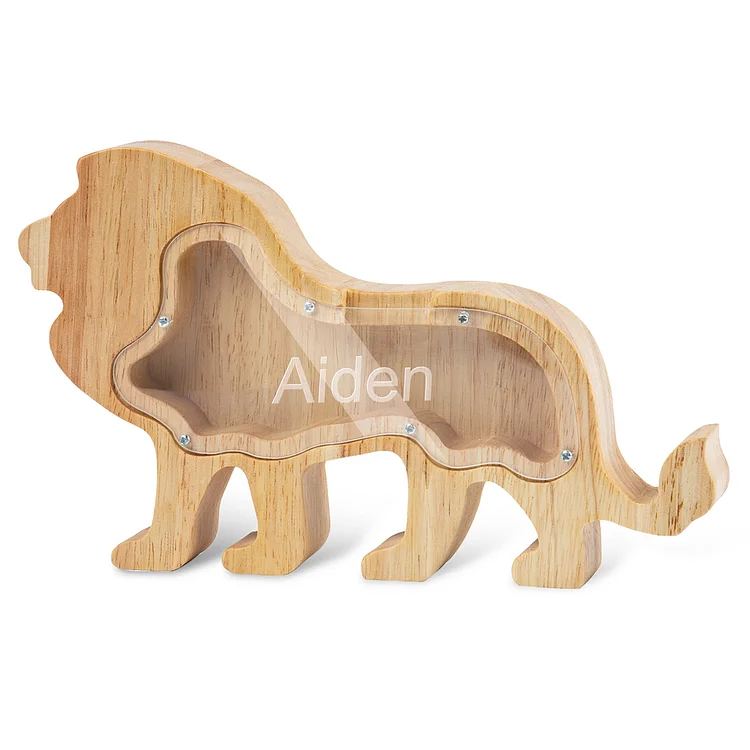Personalized Lion Wooden Piggy Bank Custom Name Gifts for Kids