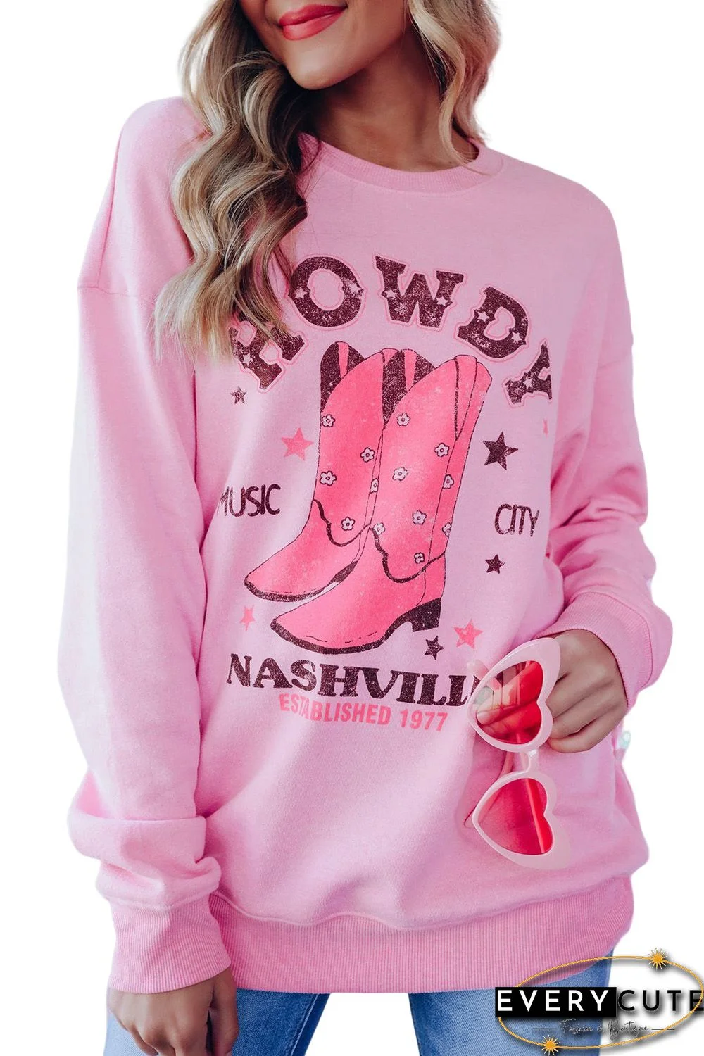 Pink HOWDY NASHVILLE Vintage Western Graphic Sweatshirt