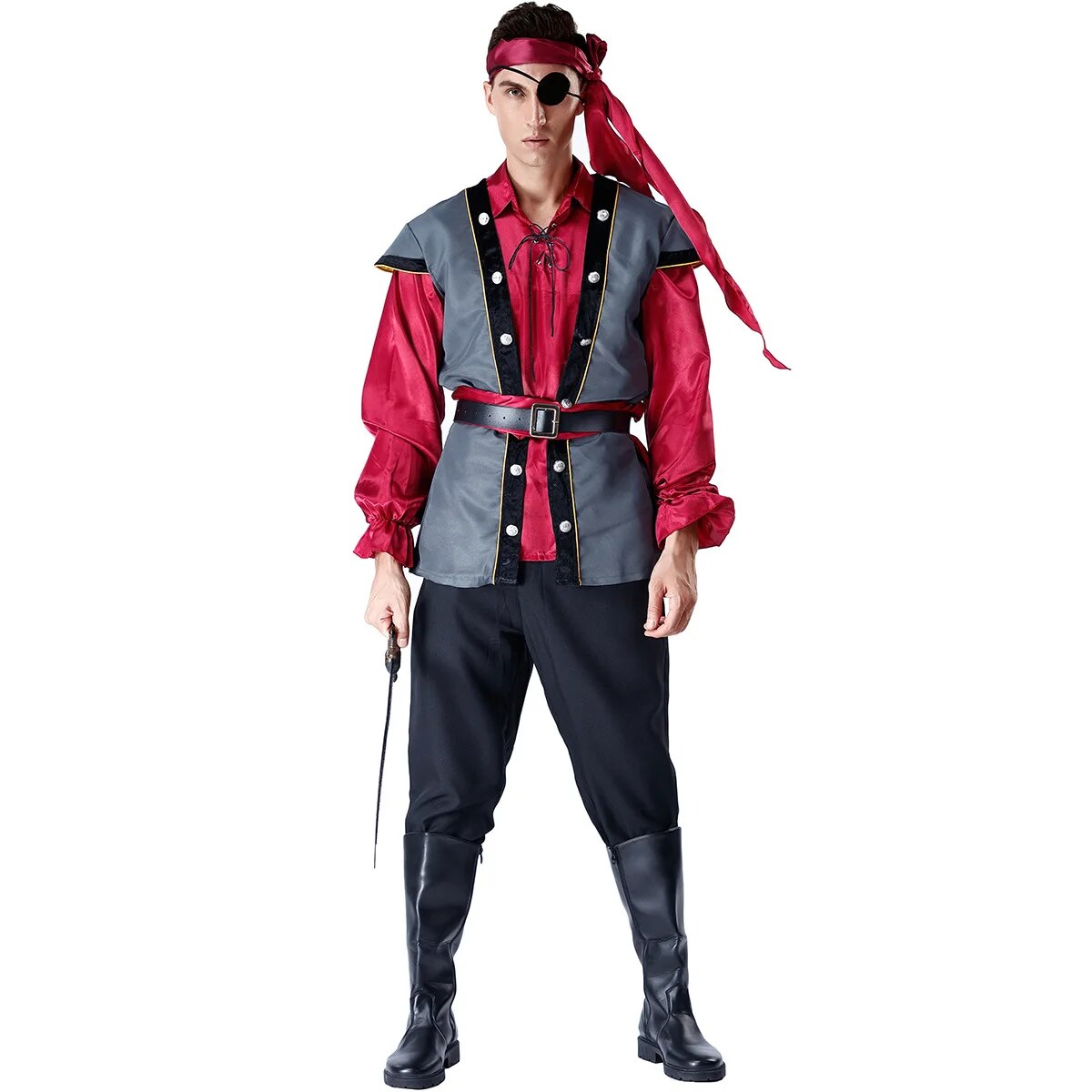[Wetrose] In Stock Red Pirate Cosplay Costume Caribbean Halloween Sailor Captain For Man Woman Couple Family Full Set