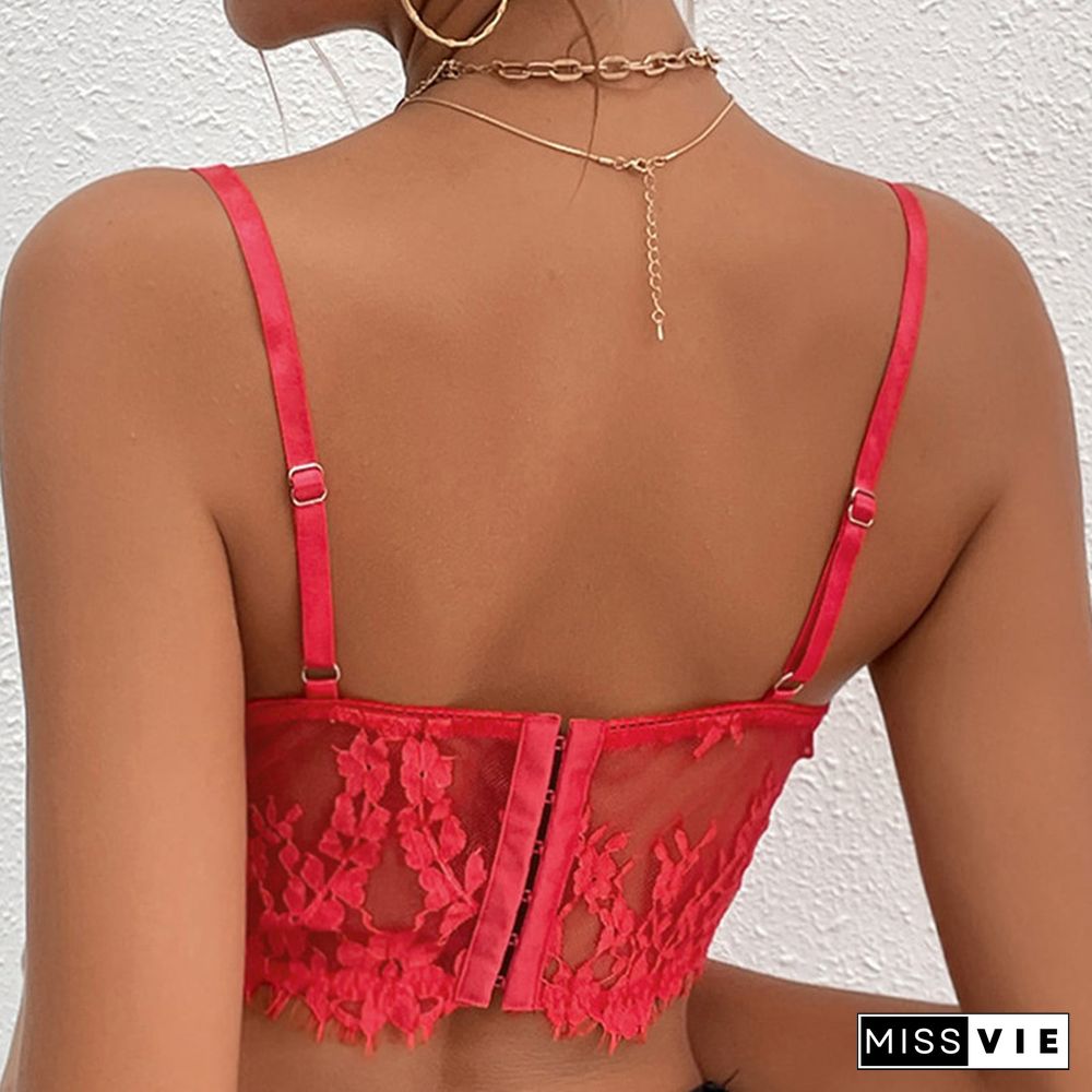 Lace Street Perspective Open Back Solid Color Sling Bra