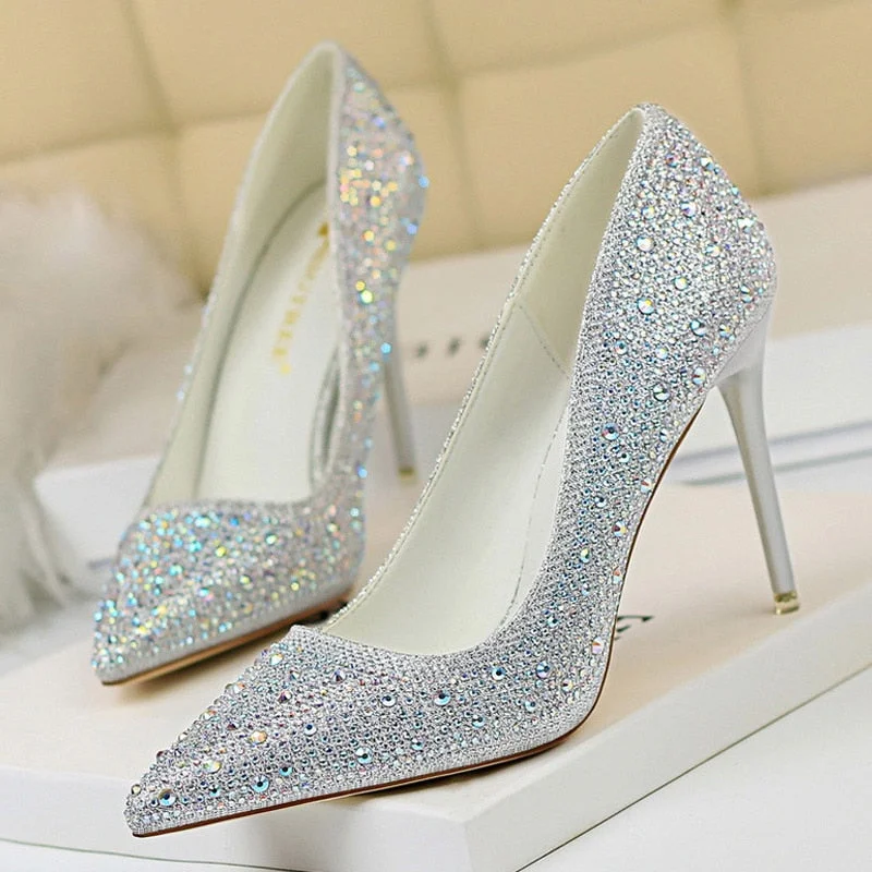 BIGTREE Shoes Rhinestone Woman Pumps Fashion Wedding Shoes Women Basic Pump Stiletto Heels 10cm 7cm Heeled Shoes High Heels
