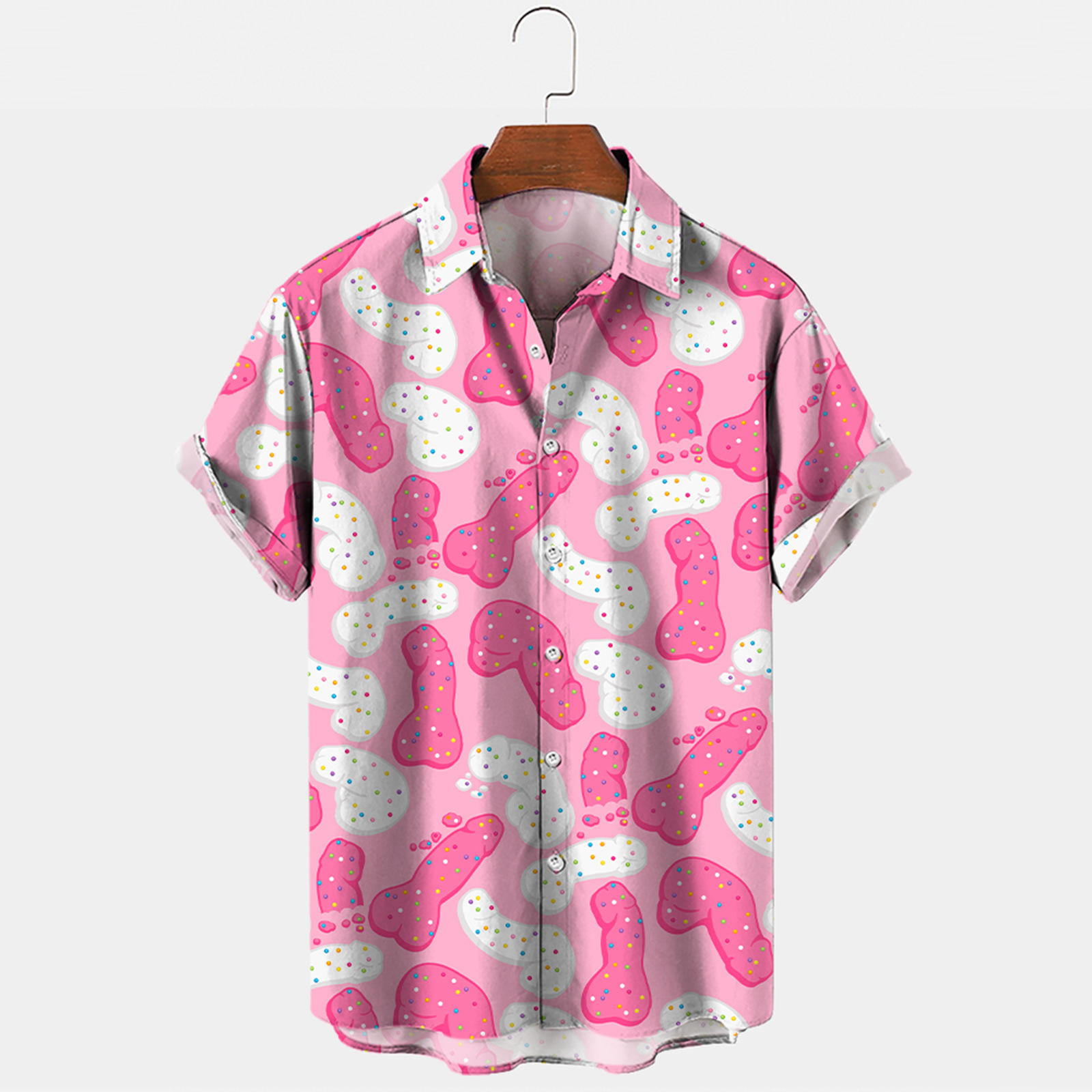 Mens Button Down Pink Shirts Funny Penis Printed 
