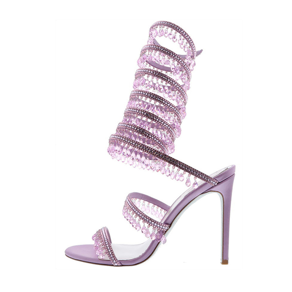 GOOSHOE Sandals Women's Colored Rhinestone Slim Fitting High Heel Sandals