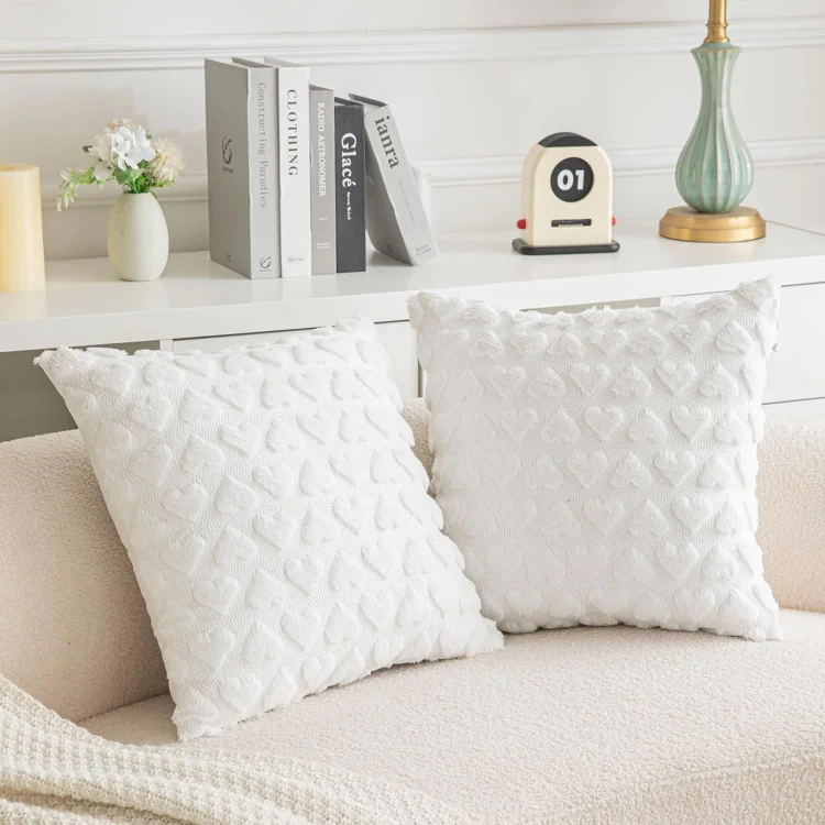 Sanmadrola Pillow Covers 2 Pack Heart Love Cute Decorative Throw Pillow Covers 18x18 Soft Plush Faux Fur Wool Pillow Covers for Couch Sofa Home Valentines Day