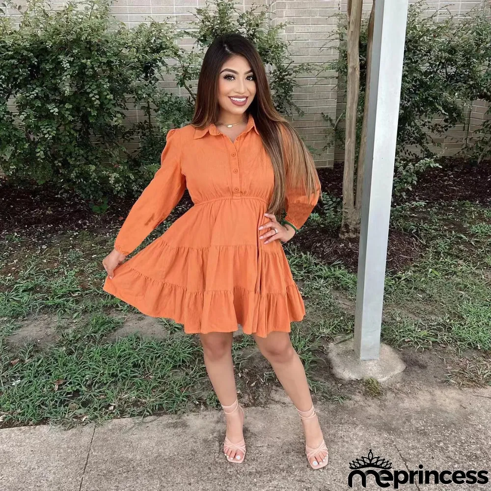 Women Casual Autumn Turndown Collar Dress