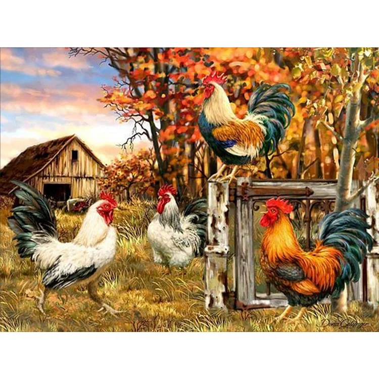 Country Rooster 40*30CM (Canvas) Full Round Drill Diamond Painting gbfke