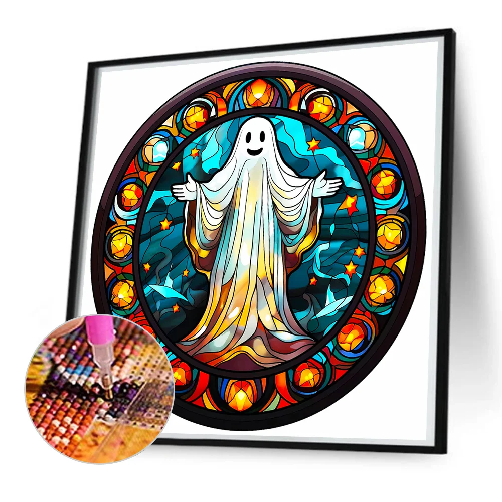 Diamond Painting - Full Round Drill - Stained Glass Halloween Ghost(Canvas|50*50cm)