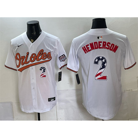 Men's Baltimore Orioles #2 Gunnar Henderson White USA 250 Fourth of July Home Baseball Jersey