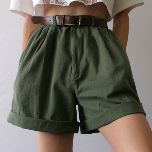 Vintage High-waist Solid Color Shorts / [blueesa] /